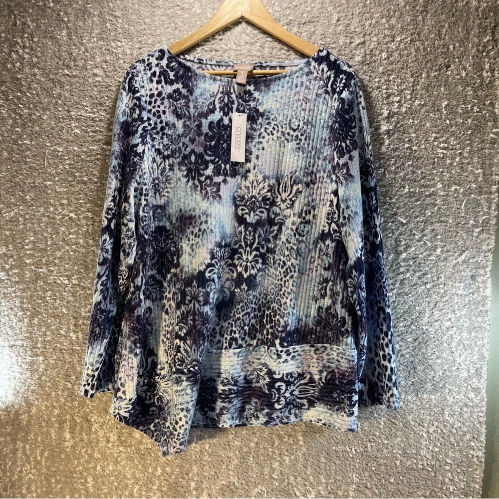 Chico's Sz 3 XL Multi-colored Long Sleeve Asymmetrical Hem Cozy Sweater Top NWT